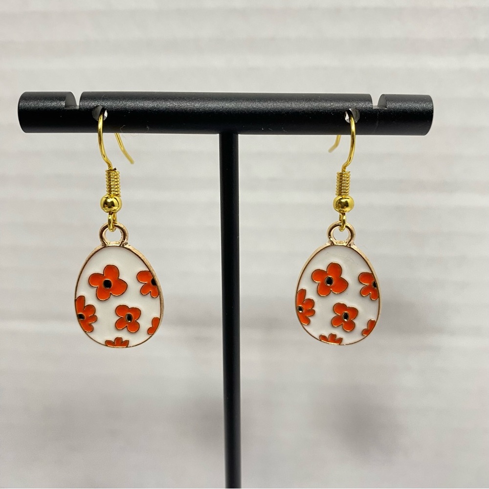 Floral Easter Egg Gold Tone Earrings - Picture 1 of 3